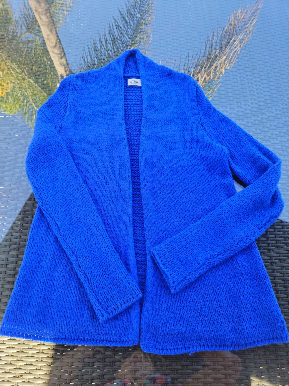 Hollister Open Front Knit Cardigan Sweater Cobalt Blue L NWOT